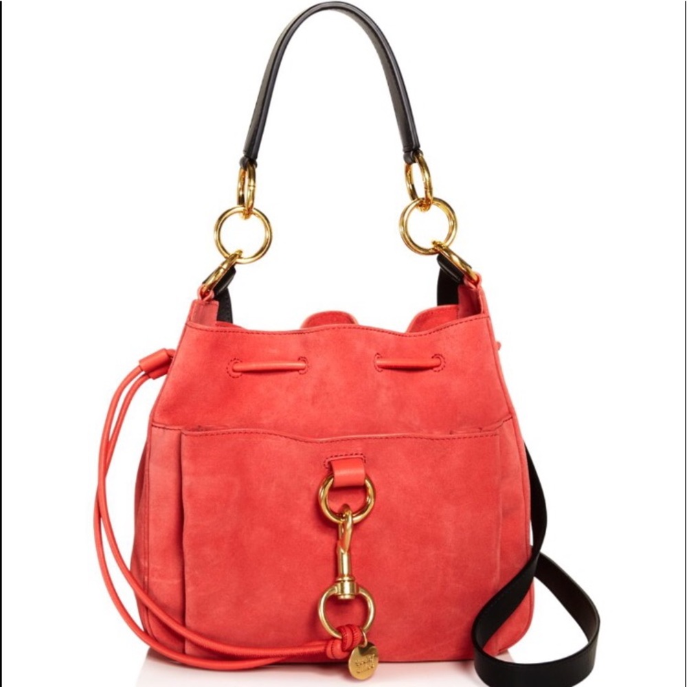 Tony Wooden leather & pink suede bag